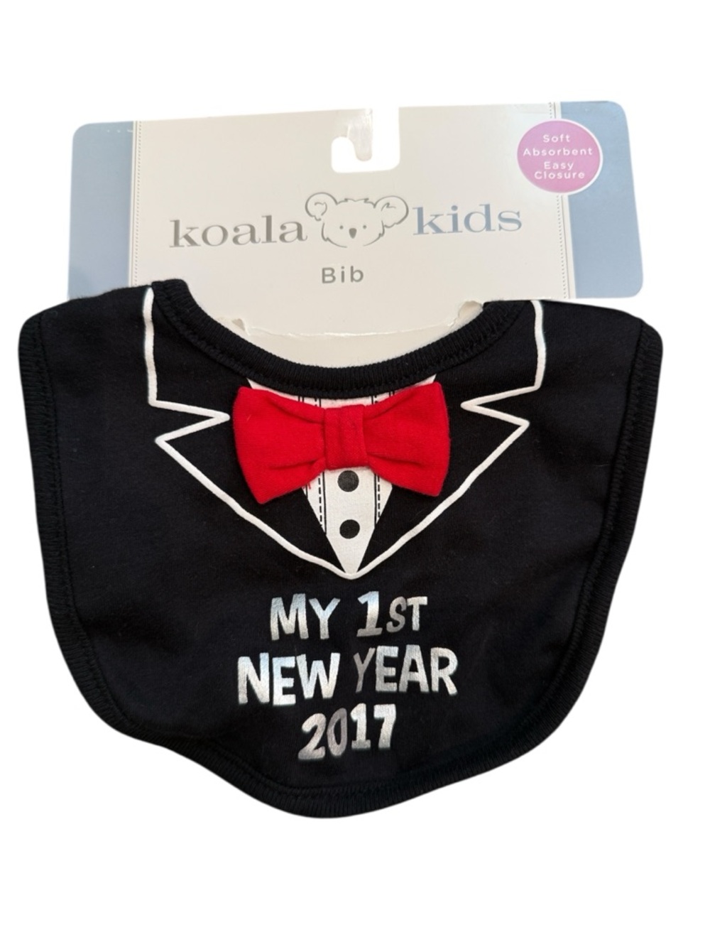 Koala Kids | my 1st New Years 2017 Black Bib with Red Bow Tuxedo Design